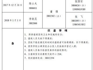 淮北师范大学（相山校区）学校办公室2018年元旦假期值班表