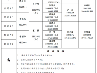 淮北师范大学（相山校区）学校办公室2017年中秋、国庆假期值班表