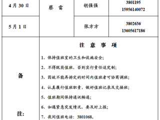 淮北师范大学（滨湖校区）后勤管理与服务处2018年五一假期值班表