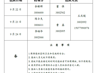 淮北师范大学（相山校区）党政办公室 2018年中秋假期值班表