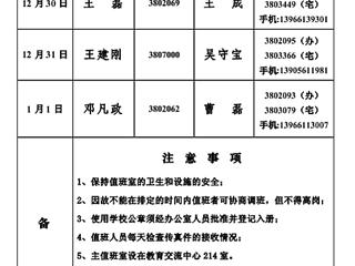 淮北师范大学(相山校区)学校办公室2013年元旦假期值班表