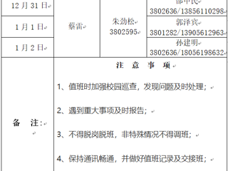 淮北师范大学（滨湖校区）后勤服务与管理处 2023年元旦假期值班表